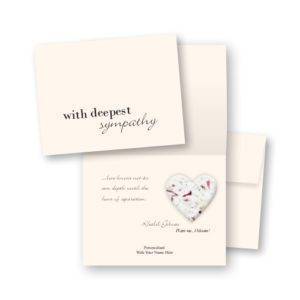 Pet Sympathy Cards displayed, one open with a heart design and handwritten signature, another closed with "with deepest sympathy" text.